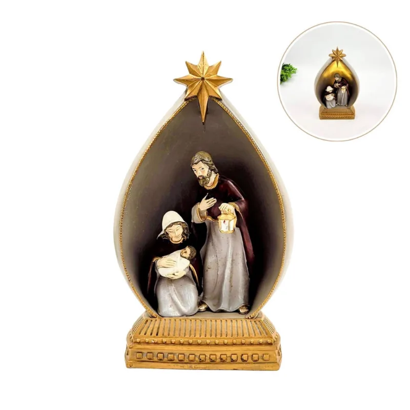 Enfeite de Natal Sagrada Família 23x14x9cm com Luz - Resina