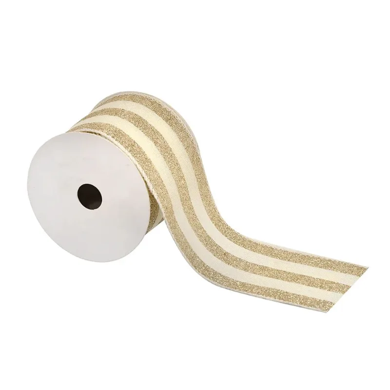 Fita Natalina Poliester Creme e Dourado 9m Creme e Dourado