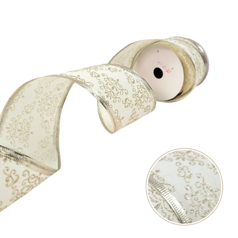 Fita Natalina Champanhe Arabesco 6Cmx9M Natal Decorativa