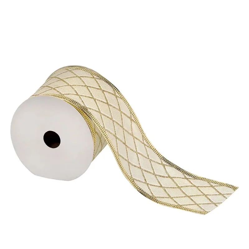 Fita Natalina Poliester Creme e Dourado 9m
