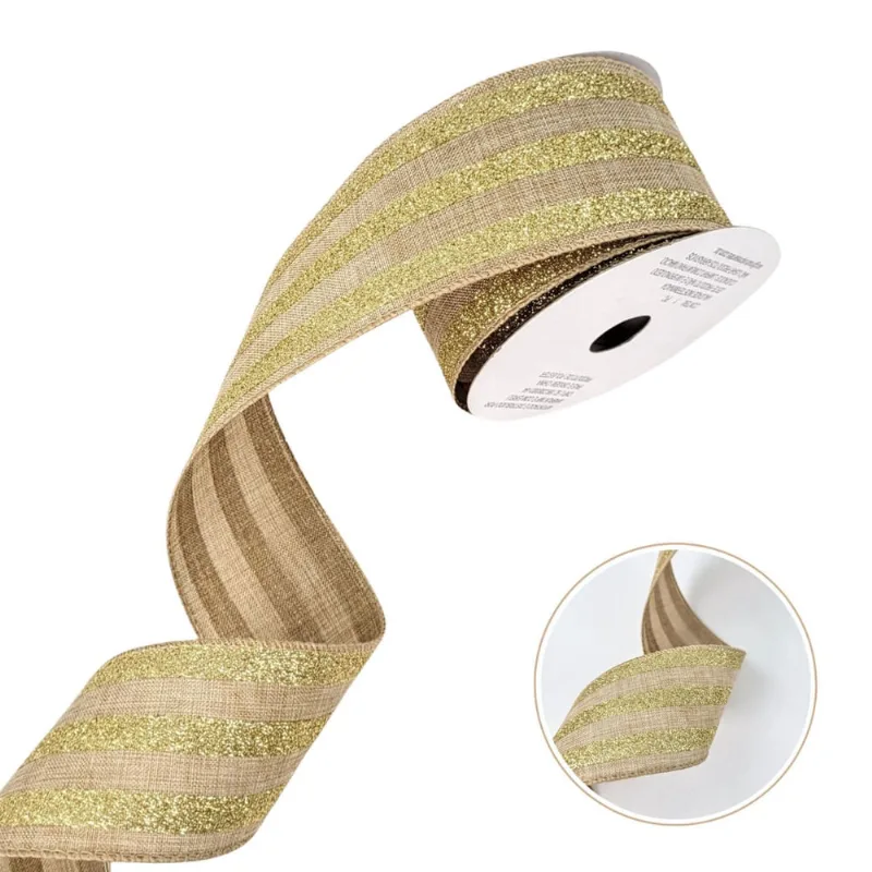 Fita Dourada Natalina Listra 6Cmx9M Natal Decorativa
