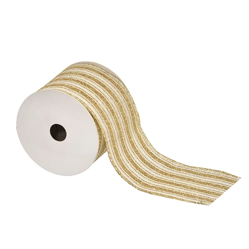 Fita Natalina Poliester Creme e Dourado 9m Creme e Dourado