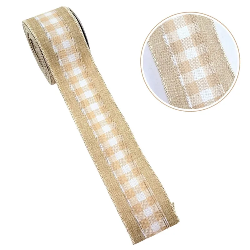 Fita Natalina Páscoa Xadrez Bege 6Cmx9M Natal Decorativa