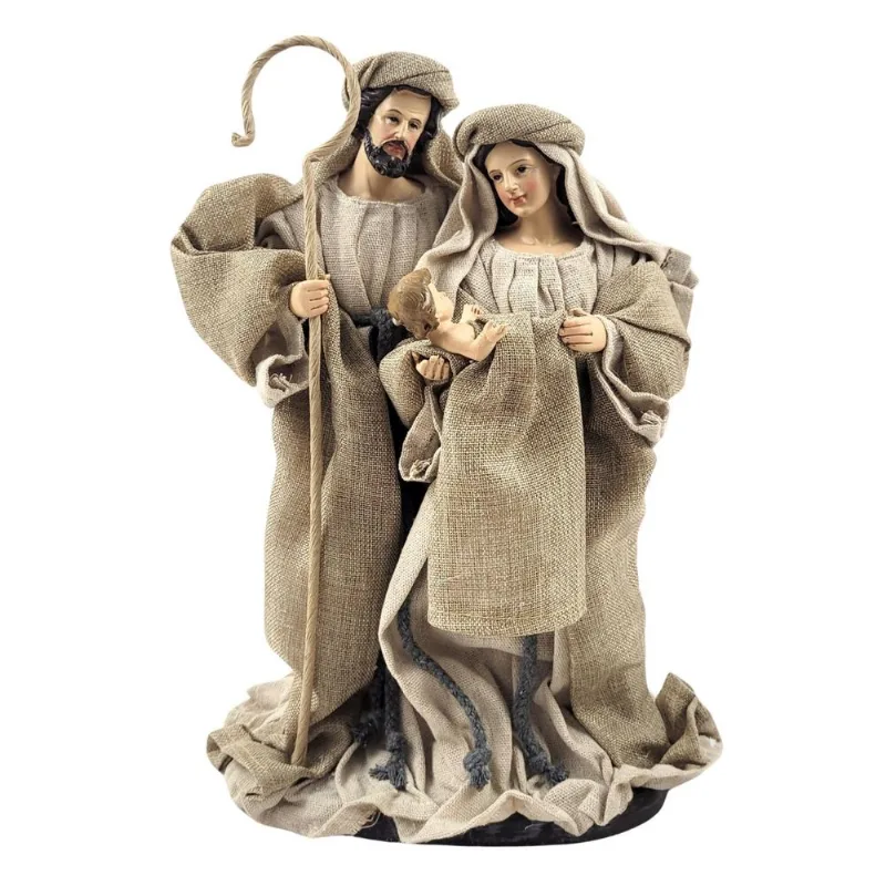 Sagrada Familia Presépio Bege Resina Tecido Enfeite De Natal