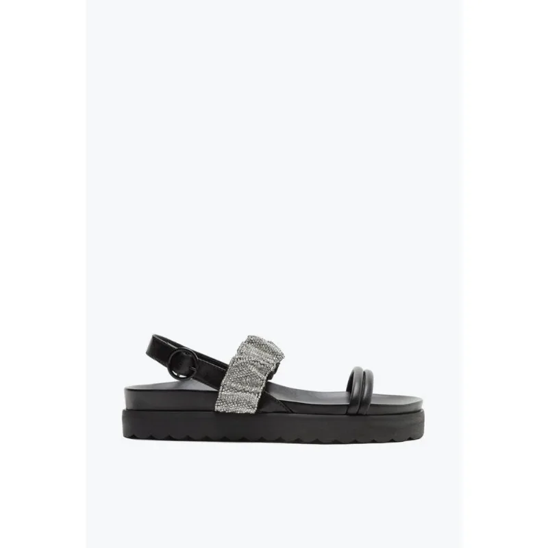 Sandália papete couro preta tira metalizada S 20733 0133 0001 schutz
