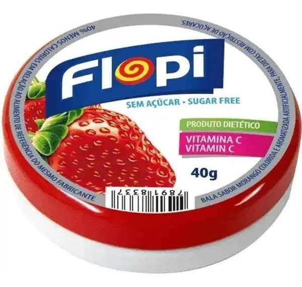 Lata Bala Sem Açucar Flopi 40g Bala Sem Açucar Morango - Não Informado - Mercearia