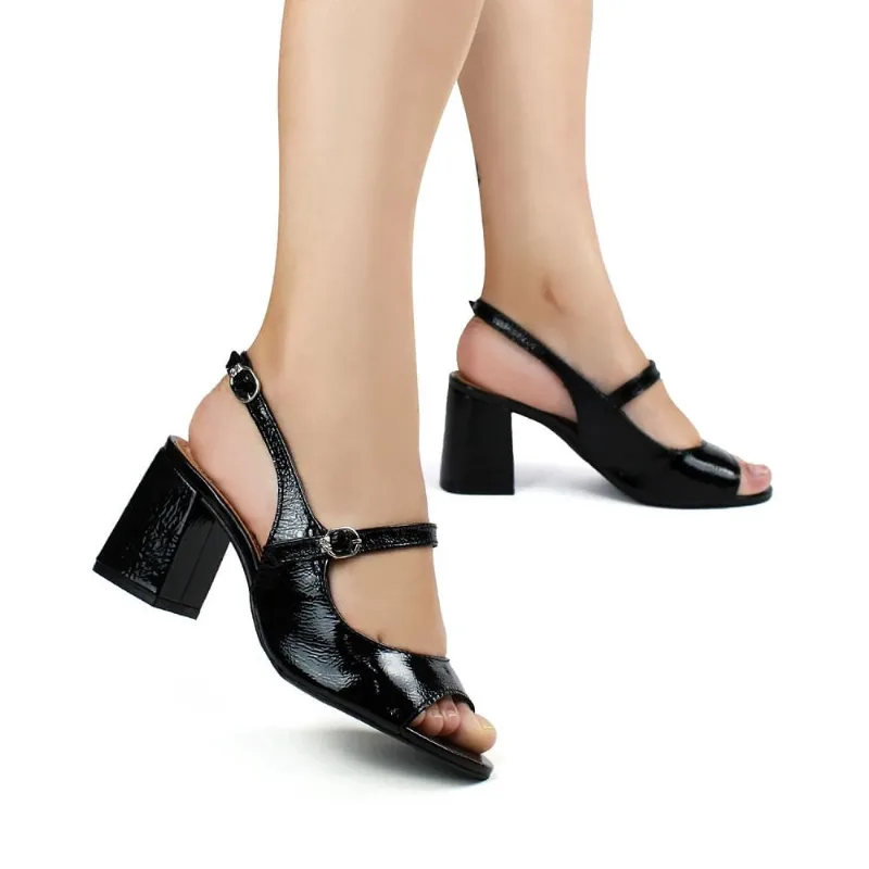 Sandália Fem Bottero Couro Verniz Peep Toe Preto 362508-1