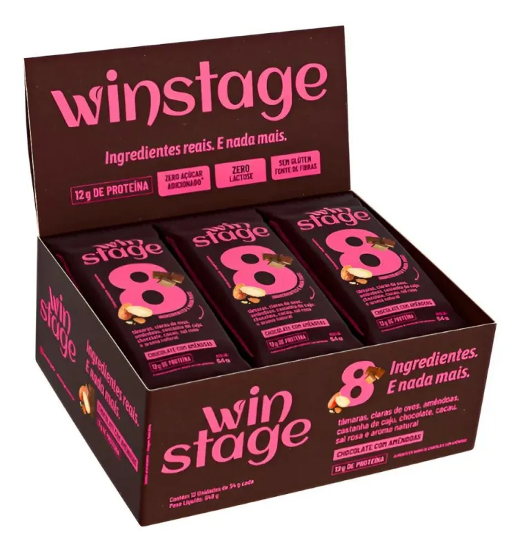 Barra De Proteína Chocolate E Amêndoas Winstage 12 Unidades - Não Informado - Mercearia