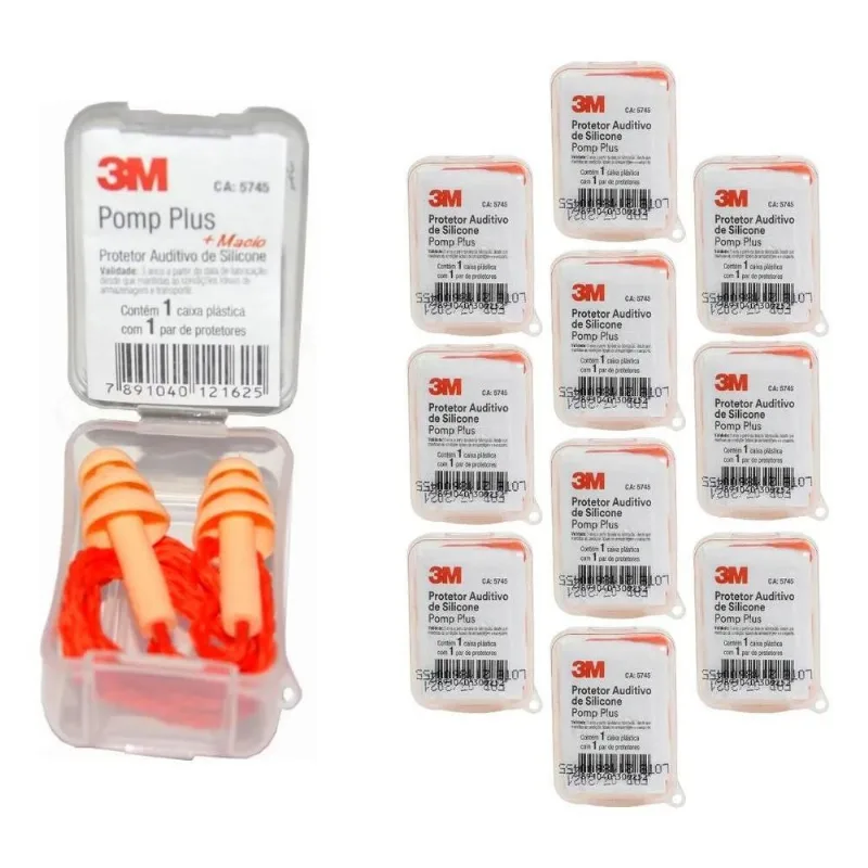 3x Kit 10 Protetor Auricular Plug Silicone Pomp Plus 3m 19db