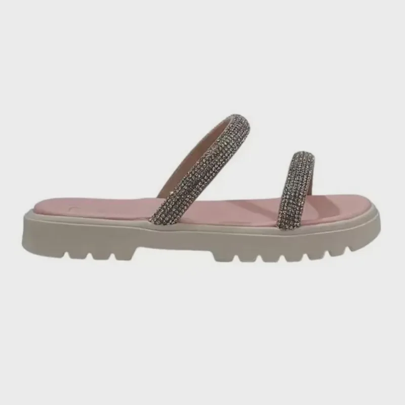 Chinelo Molekinha Slide Infantil Rosa Strass