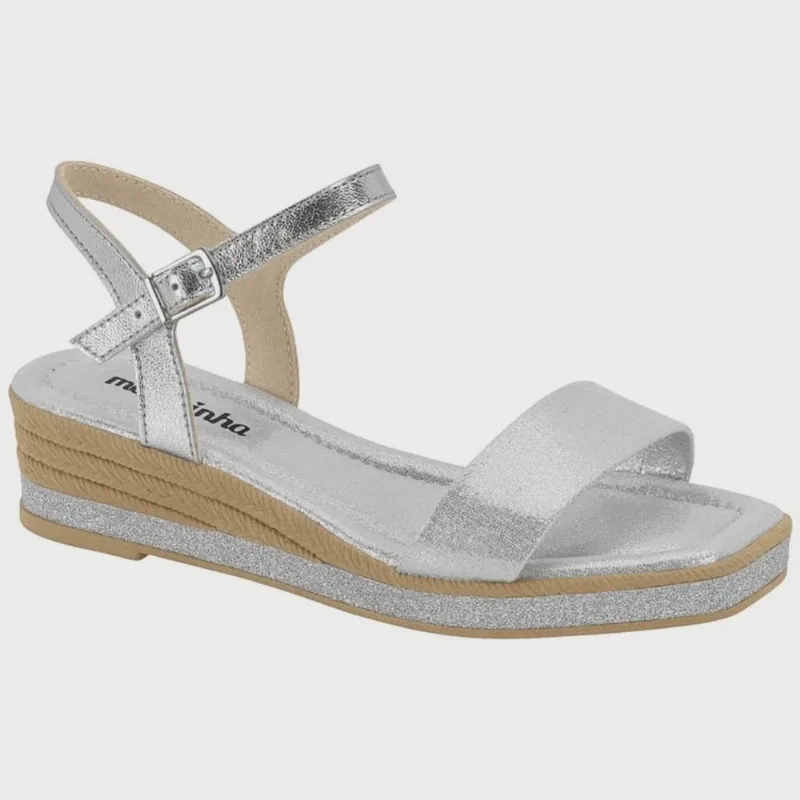 Sandália Infantil Molekinha Metal Glamour Com Glitter Prata