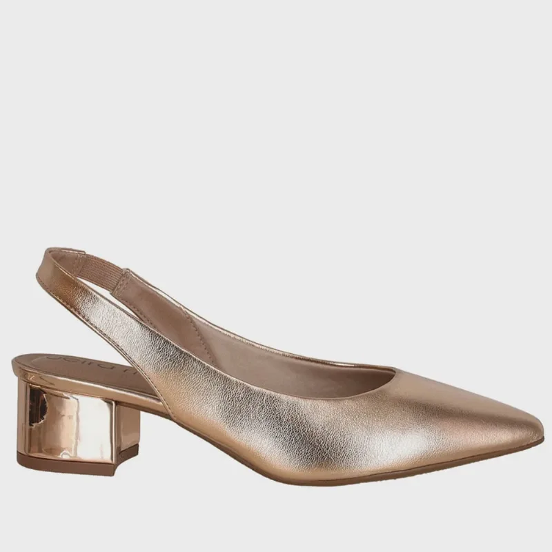 O Scarpin Beira Rio Slingback Salto Bloco Feminino Dourado