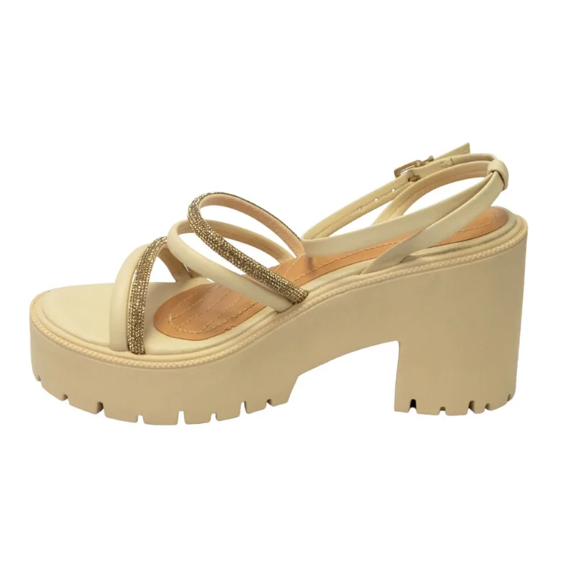 Sandália Ramarim 2354205 salto bloco com Strass Pêssego