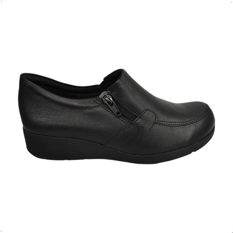 Sapato Anabela Comfortfllex Abutinado com ziper Couro 93402