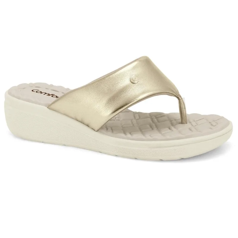 Chinelo Comfortflex Anabela Ref 2486301-1 Ouro 035