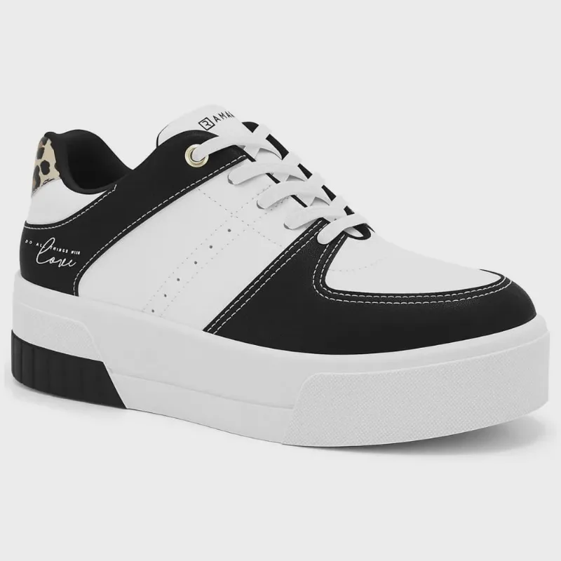 Tênis Casual Feminino Preto Branco Onça Ramarim 2484102-0001