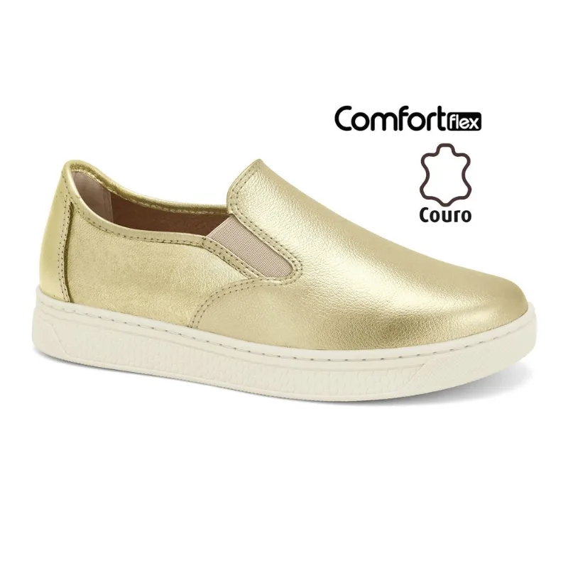 Slip On Couro Dourado ComfortFlex 2565301-8 37