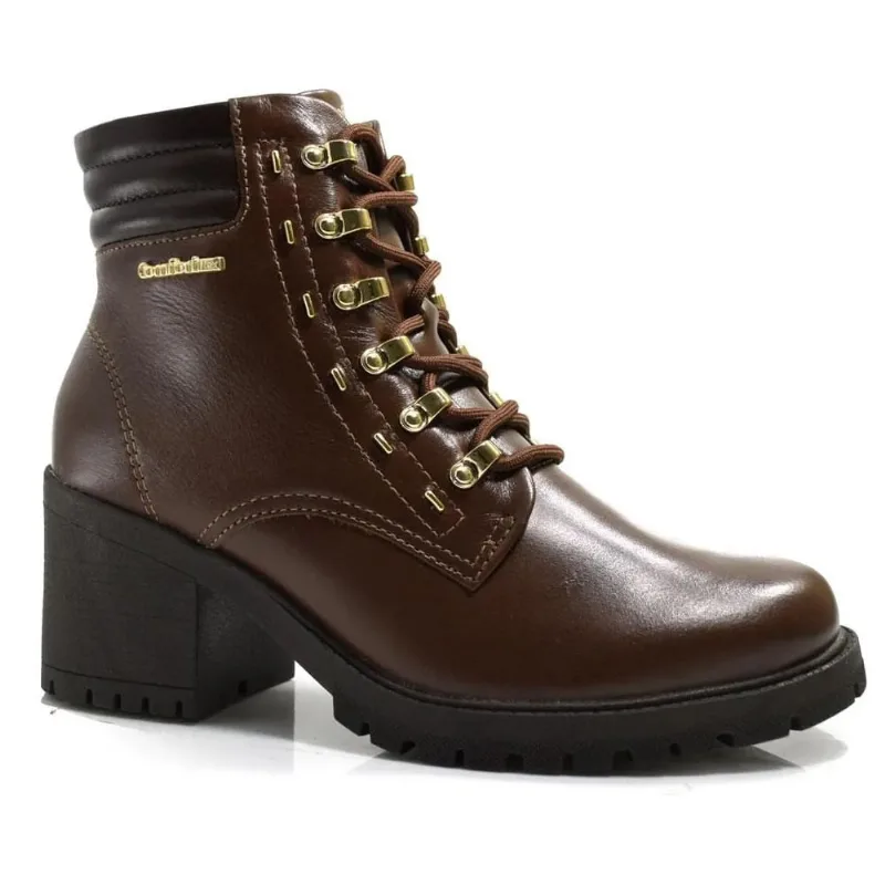 Bota Coturno Feminino Couro Comfortflex Salto 25-77304