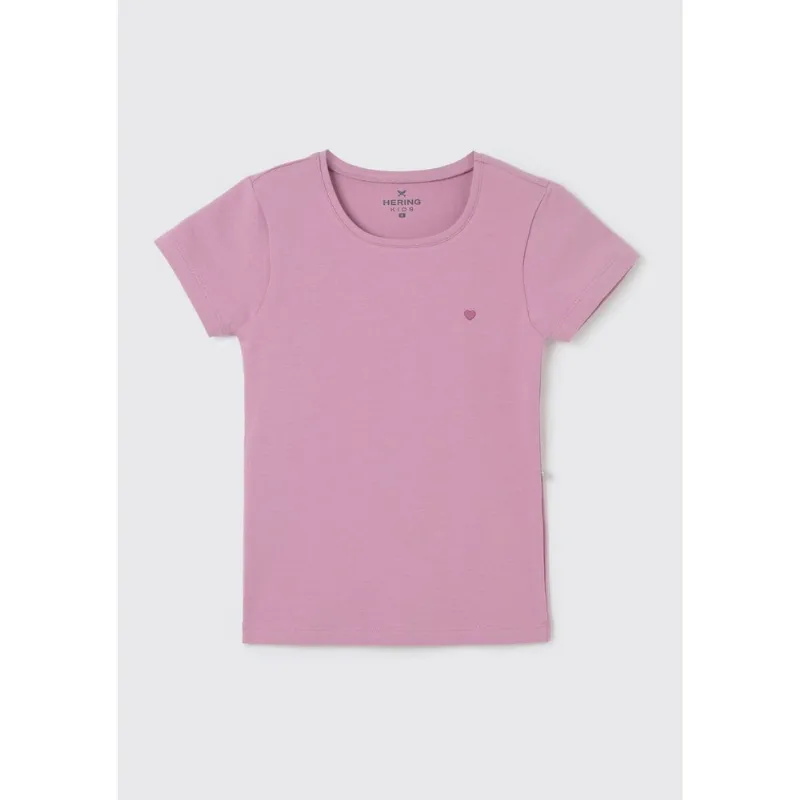 Blusa Básica Infantil Menina Manga Curta Slim Com Bordado Coração - Roxo 010