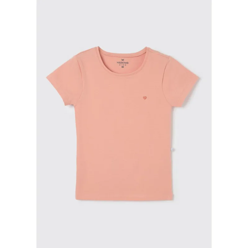 Blusa Básica Infantil Menina Manga Curta Slim Com Bordado Coração - Laranja 012