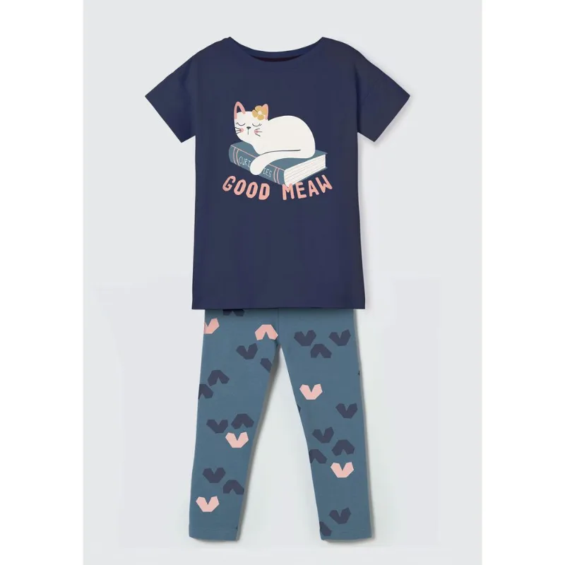 Conjunto Infantil Menina Com Calça Corsário Estampada - Azul 014