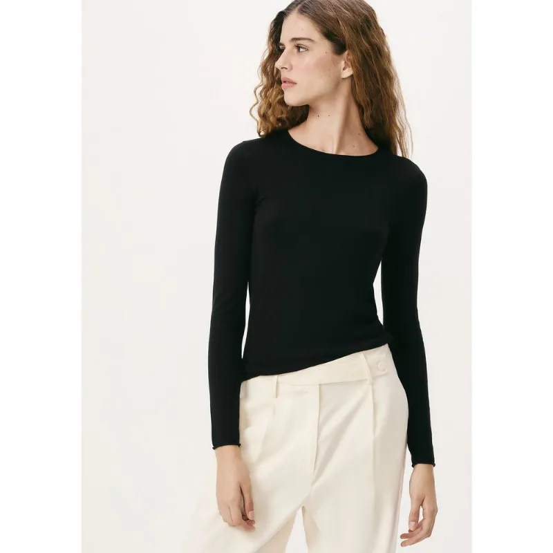 Blusa Feminina Manga Longa Slim Em Tricô Leve - Preto P