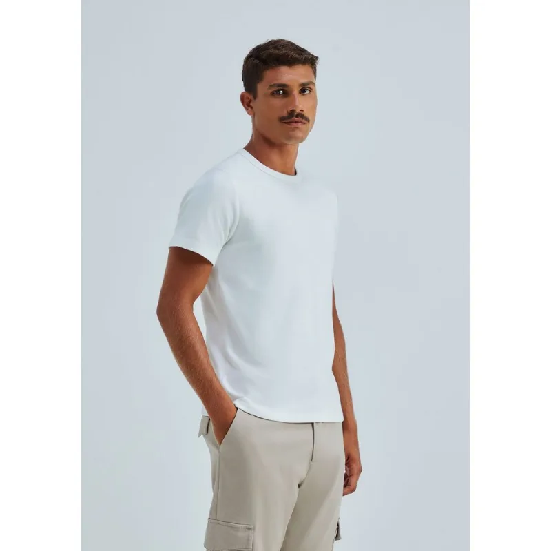 Camiseta Básica Masculina Slim Em Ribana Orla - Off white M