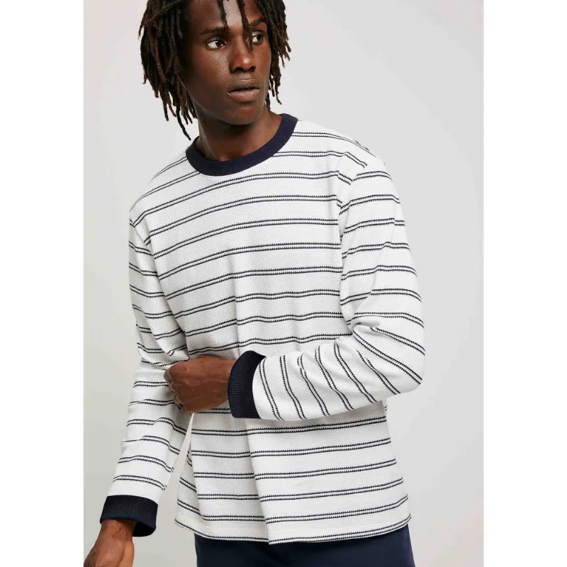 Camiseta Masculina Manga Longa Texturizada Fio Tinto - Azul XXG