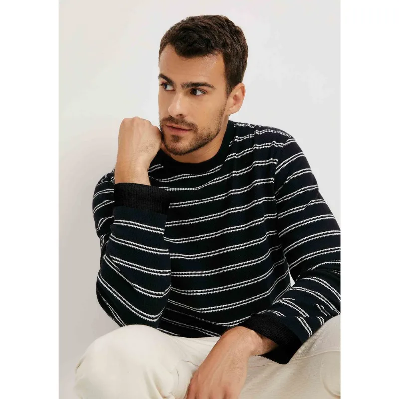 Camiseta Masculina Manga Longa Texturizada Fio Tinto - Preto M