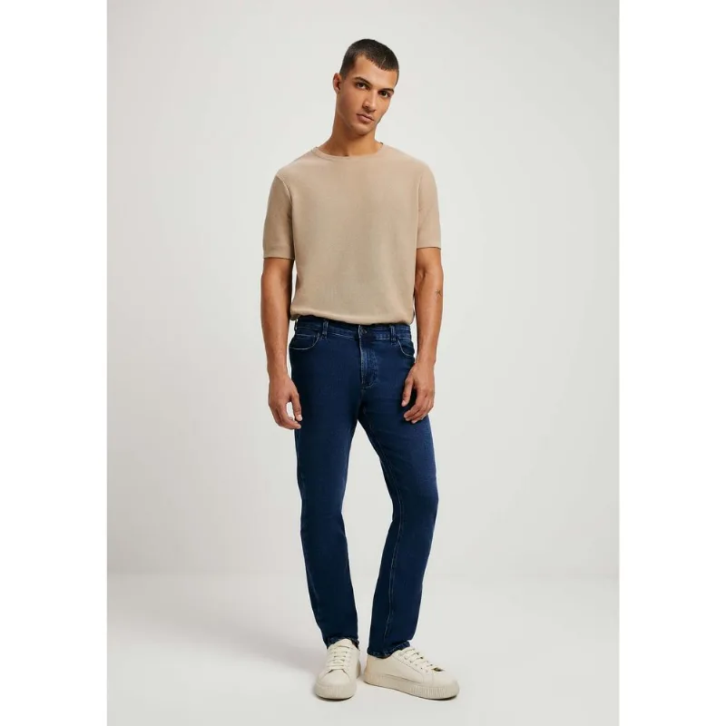Calça Masculina Slim Em Jeans Moletom - Azul 044