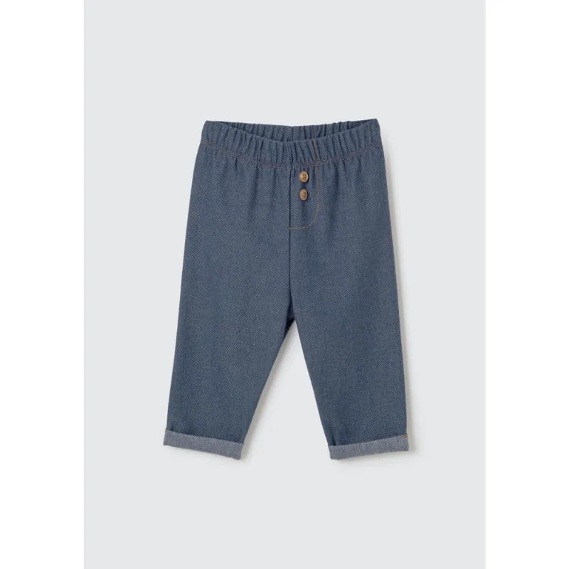 Calça Bebê Unissex Em Moletom Jeans - Azul 24M