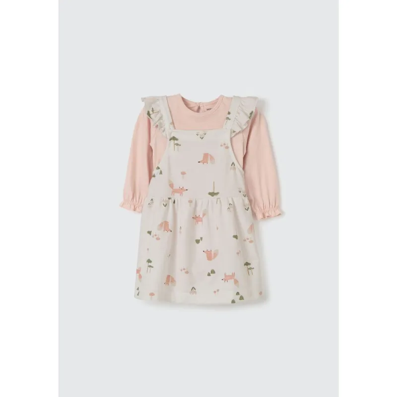 Conjunto Bebê Menina Body E Salopete Em Moletom Estampado - Off white 03M