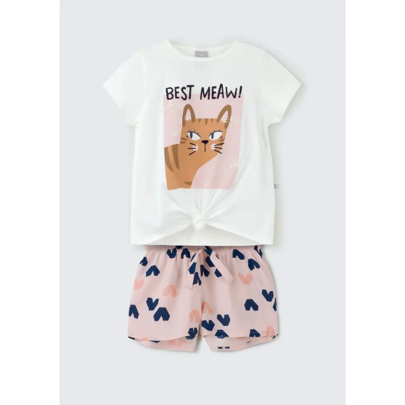 Conjunto Curto Infantil Menina Estampado - Off white 012