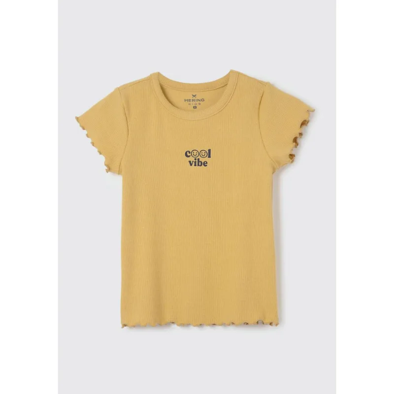 Blusa Manga Curta Infantil Menina Em Ribana - Amarelo 012