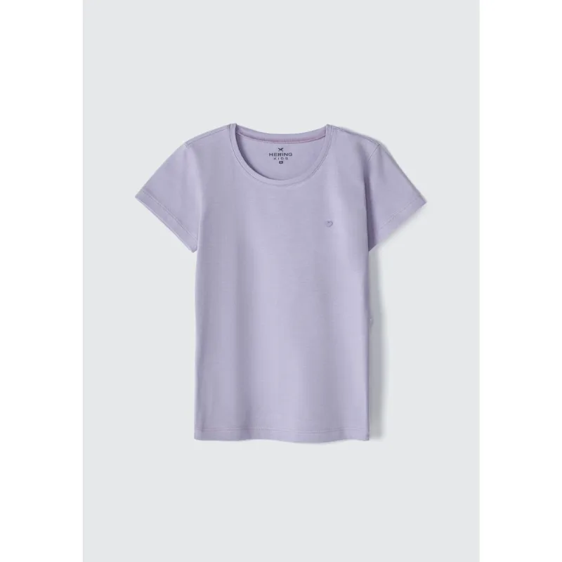 Blusa Básica Infantil Menina Manga Curta Slim Com Bordado Coração - Roxo 008