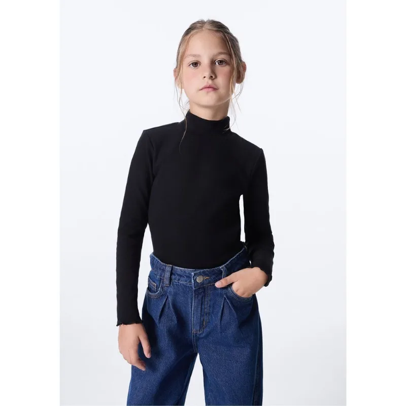 Blusa Básica Infantil Menina Manga Longa Com Gola Alta - Preto 006
