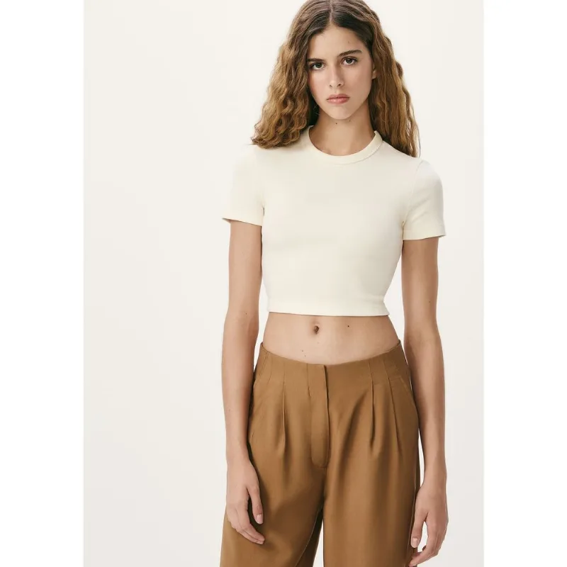 Blusa Básica Feminina Cropped Em Ribana Canelada - Creme XG