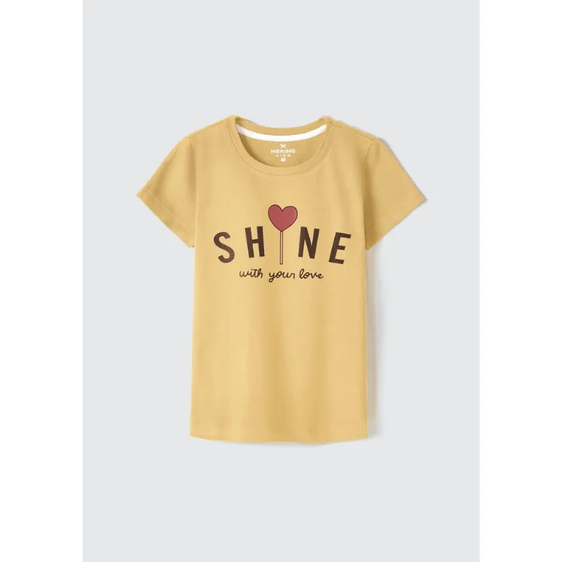 Blusa Infantil Menina Manga Curta Com Estampa - Amarelo 012