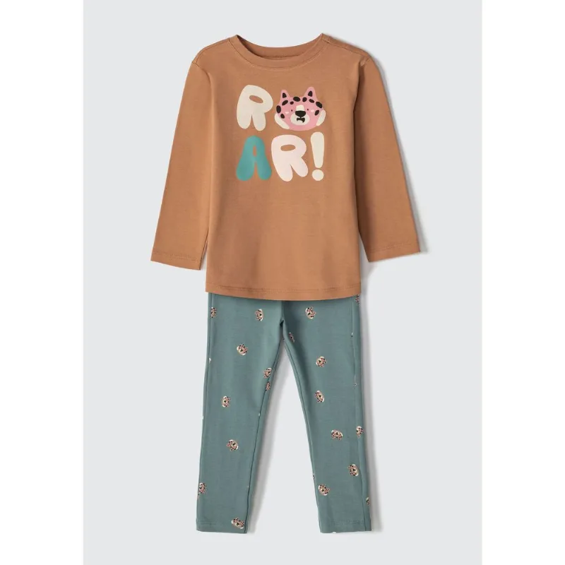 Conjunto Infantil Menina Longo Estampado Toddler - Marrom 001