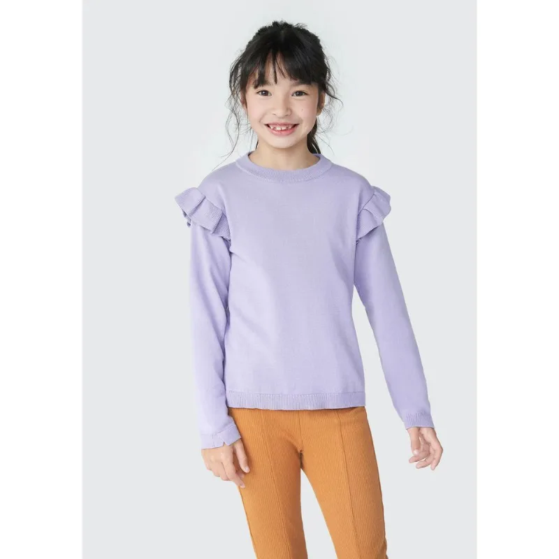 Blusão Infantil Menina Em Tricô Com Babados - Roxo 012