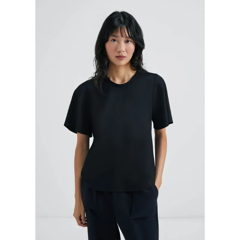 Blusa Feminina Manga Evasê Em Viscose Creponada - Preto M