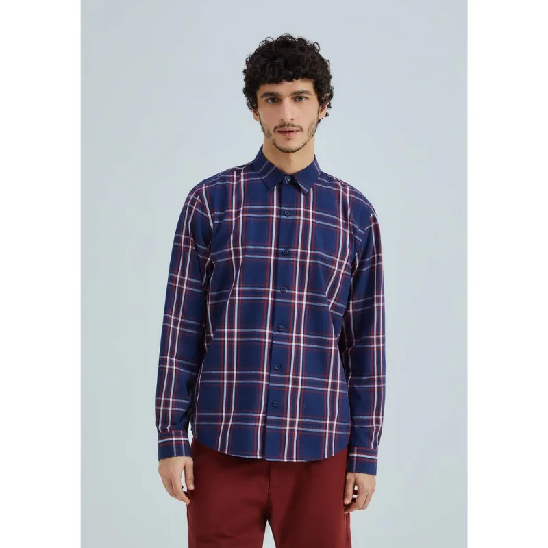 Camisa Masculina Manga Longa Xadrez - Azul XXG