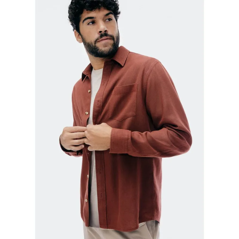 Camisa Básica Masculina Manga Longa Slim Em Linho - Vinho P