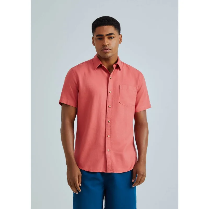 Camisa Básica Masculina Manga Curta Slim Em Linho - Rosa G
