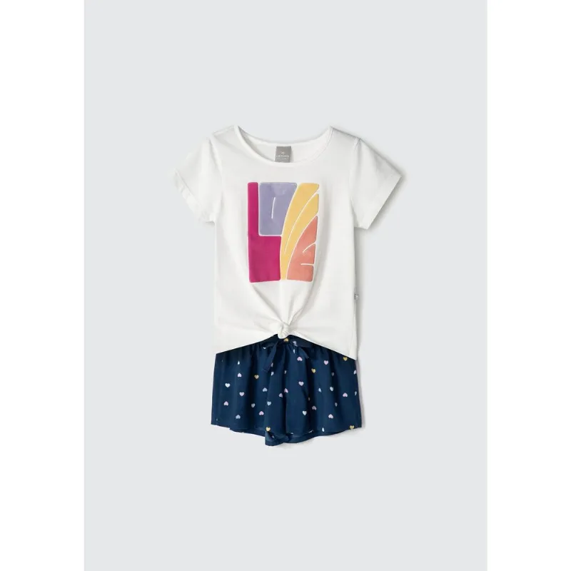 Conjunto Curto Infantil Menina Estampado - Off white 012