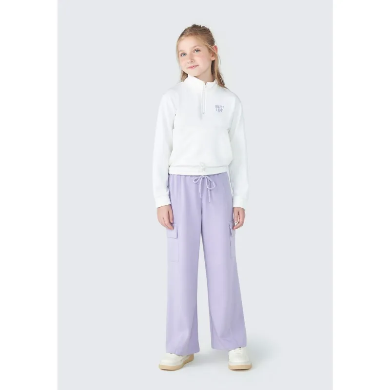 Calça Infantil Menina Wide Leg Em Moletom - Roxo 008