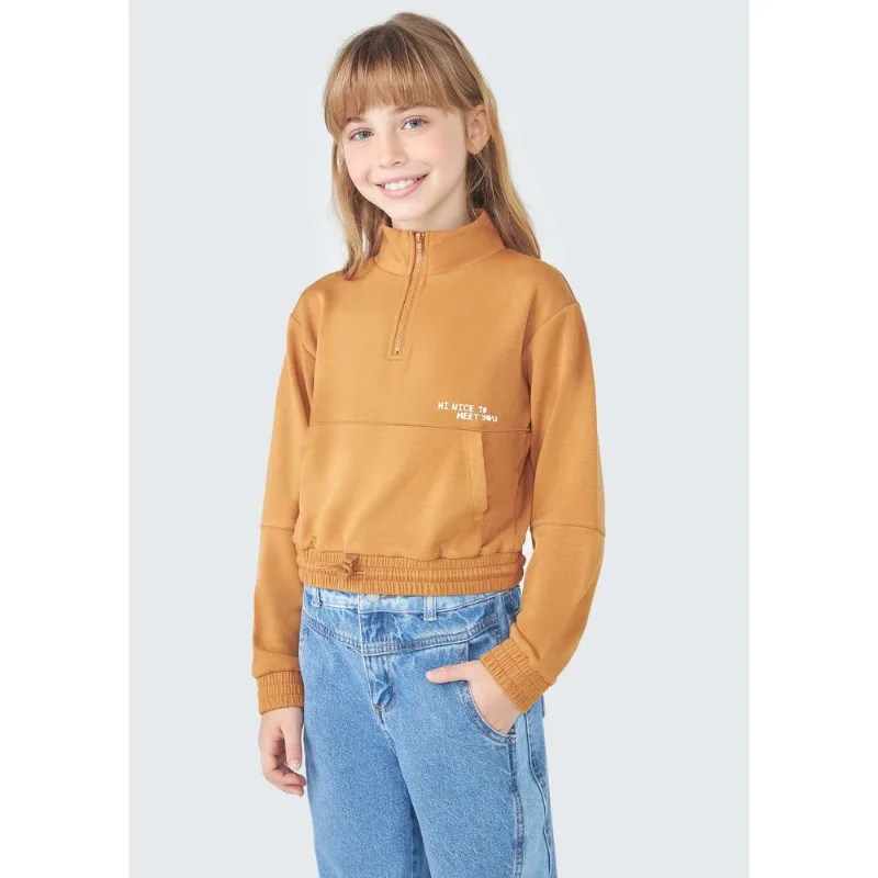 Blusão Infantil Menina Gola Alta - Laranja 014
