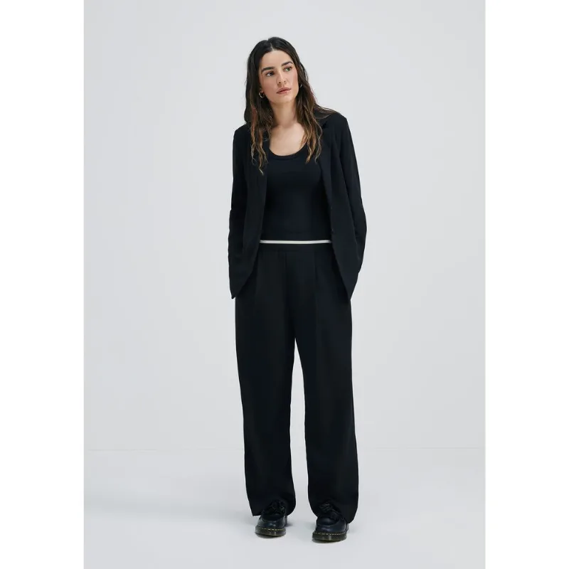 Calça Feminina Reta Cintura Alta Com Faixa - Preto M