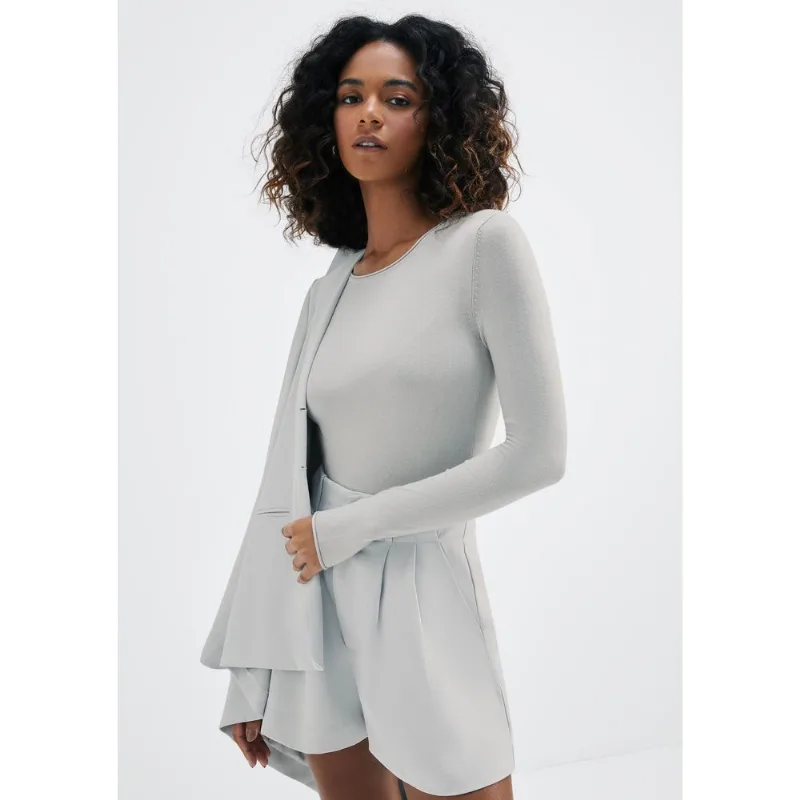 Blusa Feminina Manga Longa Slim Em Tricô Leve - Cinza XP