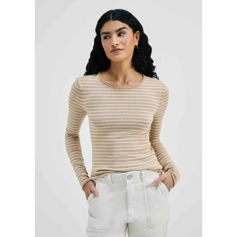 Blusa Feminina Manga Longa Slim Listrada Em Tricô - Marrom XP